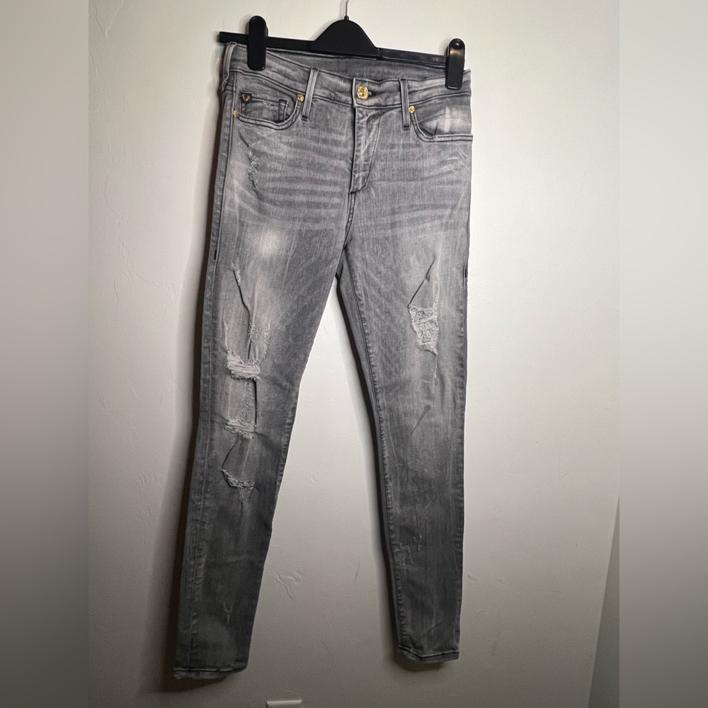 True Religion Gray Halle mid rise super skinny Ripped Skinny Jeans‎ 29